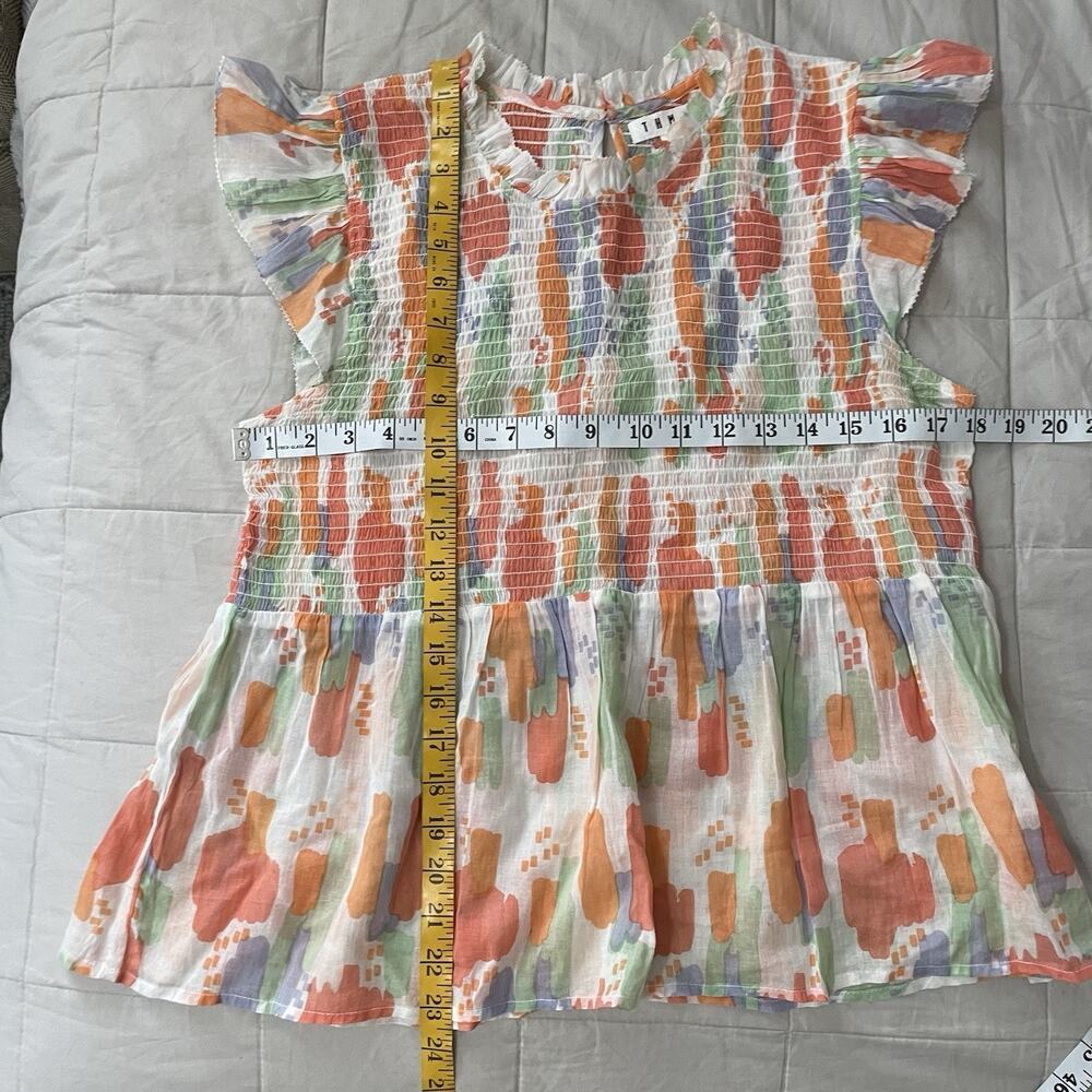 THML Miriam Smocked Sheer Top Size Medium Peplum Flutter Boho Babydoll R… - Picture 4 of 7